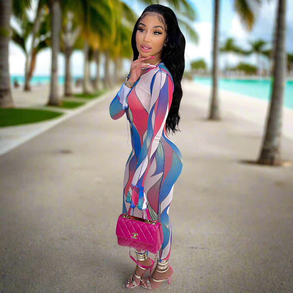 Vibrant Elegance Printed Long Sleeve Jumpsuit for Women