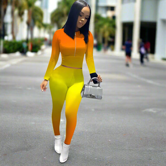 Modern Flex Chest-Zip Two-Piece Set – Cotton Blend OL Commuter Style