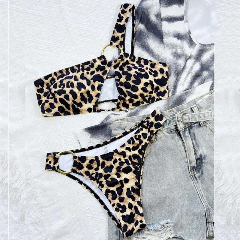 🐆 Hollow Leopard Print Polka Dot Bikini – Wild & Playful Swimwear