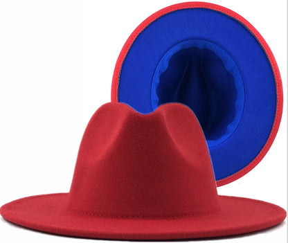 Two-Tone Wool Felt Fedora – Olive Green & Red Wide Brim Jazz Hat