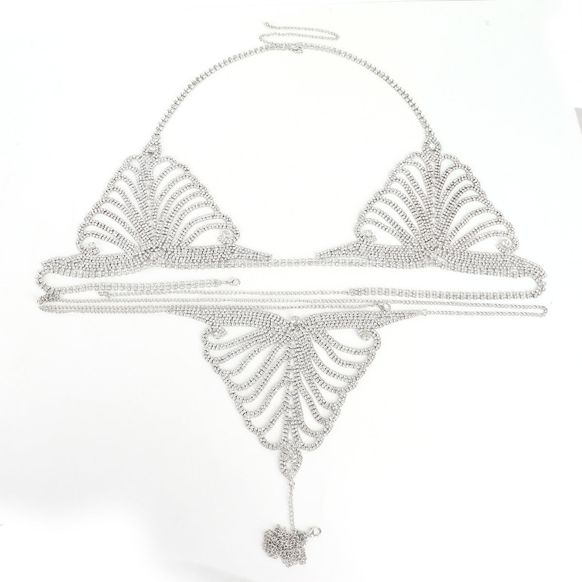 Dazzling Rhinestone Bra & Thong Body Chain Set – Gold & Silver Variants