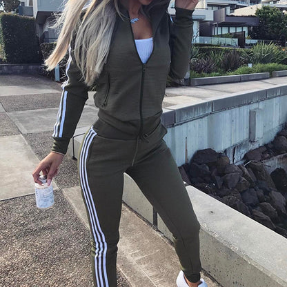 2-Piece Women's Olive Green Zip-Up Hoodie & Jogger Set – Sporty Casual Loungewear