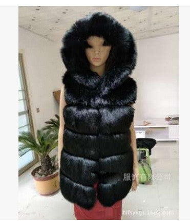Hooded Faux Fox Fur Vest – Women’s Sleeveless Waistcoat Jacket
