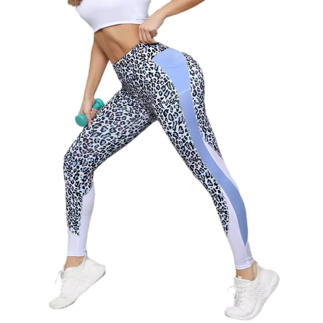 High Waist Leopard Print Leggings – Contrast Color Pocket Fitness Pants