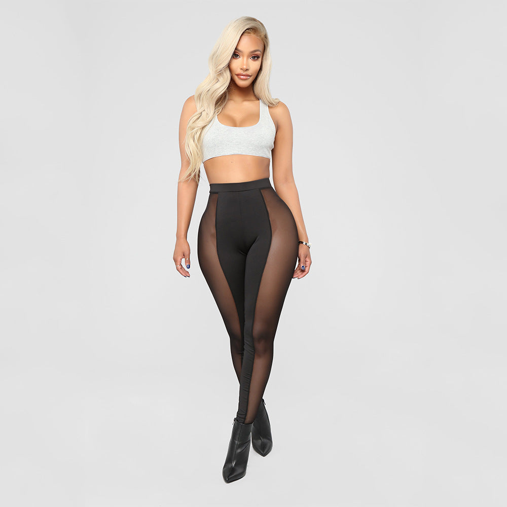 Mesh Stitch Mid-Waist Leggings – Sexy Tight-Fit Sporty Trousers