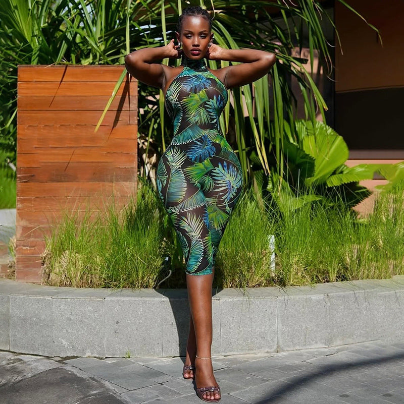 Sexy Sleeveless Halter Print Jumpsuit – Leopard, Floral & Tropical Bodycon Romper