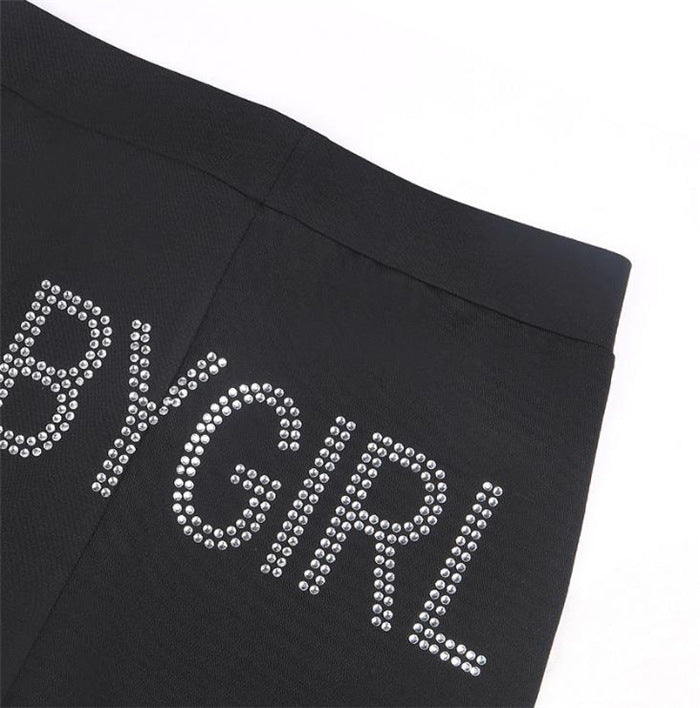 BABYGIRL Rhinestone Letter High-Waist Stretch Leggings – Streetwear Lounge Pants