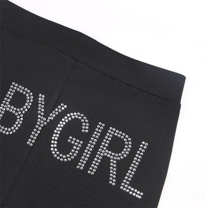 BABYGIRL Rhinestone Letter High-Waist Stretch Leggings – Streetwear Lounge Pants