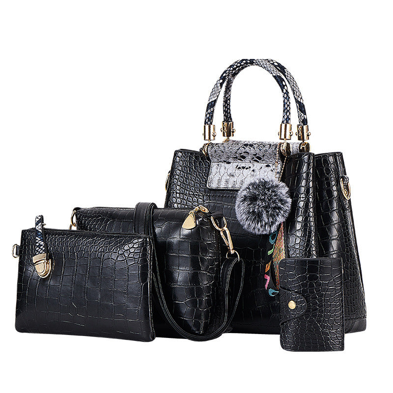 Crocodile Pattern 4-Piece Luxury Mother Tote & Shoulder Bag Set
