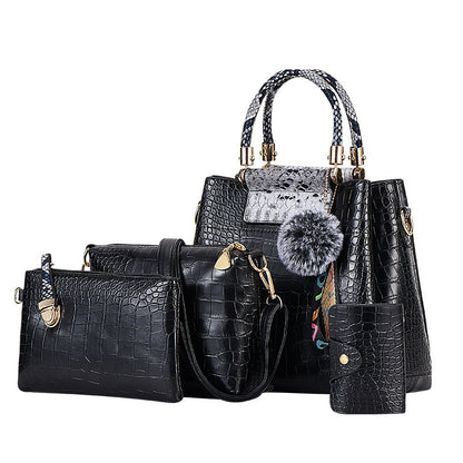 Crocodile Pattern 4-Piece Luxury Mother Tote & Shoulder Bag Set