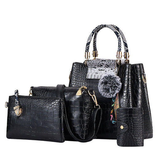 Crocodile Pattern 4-Piece Luxury Mother Tote & Shoulder Bag Set