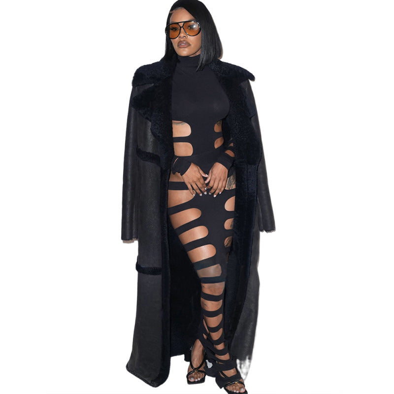 Sexy Cutout Ripped Bodycon Long Sleeve Maxi Dress