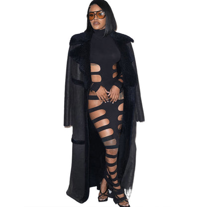 Sexy Cutout Ripped Bodycon Long Sleeve Maxi Dress