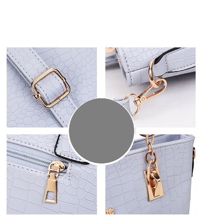 6-Piece Croc-Embossed Luxury Handbag Set – Tote, Satchel, Shoulder & Accessories