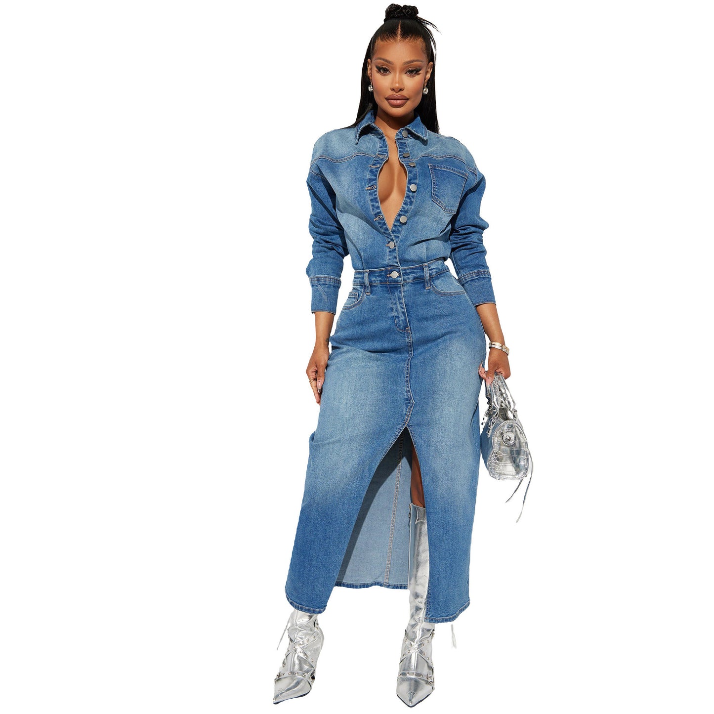High Waist Denim Cowgirl Cloak Dress – Western Fringe Cape Skirt Style