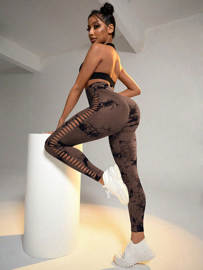 5 Pack Tie-Dye Cutout Booty-Lifting Yoga Leggings – High Waist Tummy Control