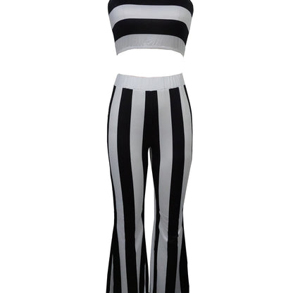 Striped Camisole & Flared Pants Set – 2-Piece Slim Fit Summer Look