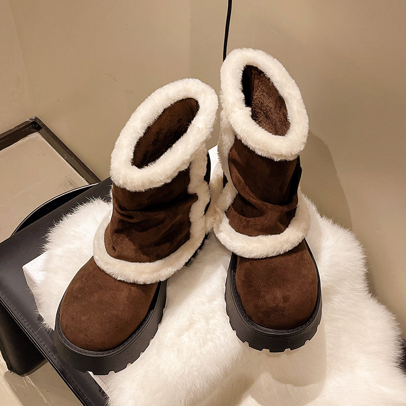 Women’s Suede Fur-Lined Winter Buckle Boots | Thick Sole Cozy Snow Ankle Boots