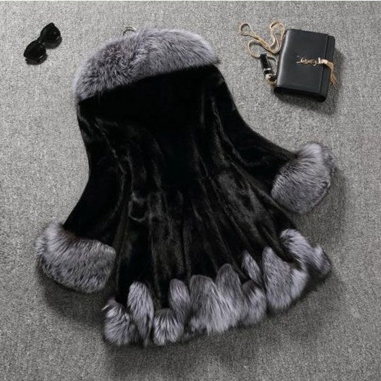 Luxury Faux Mink Fur Coat with Hood – Women’s Winter Plush Jacket