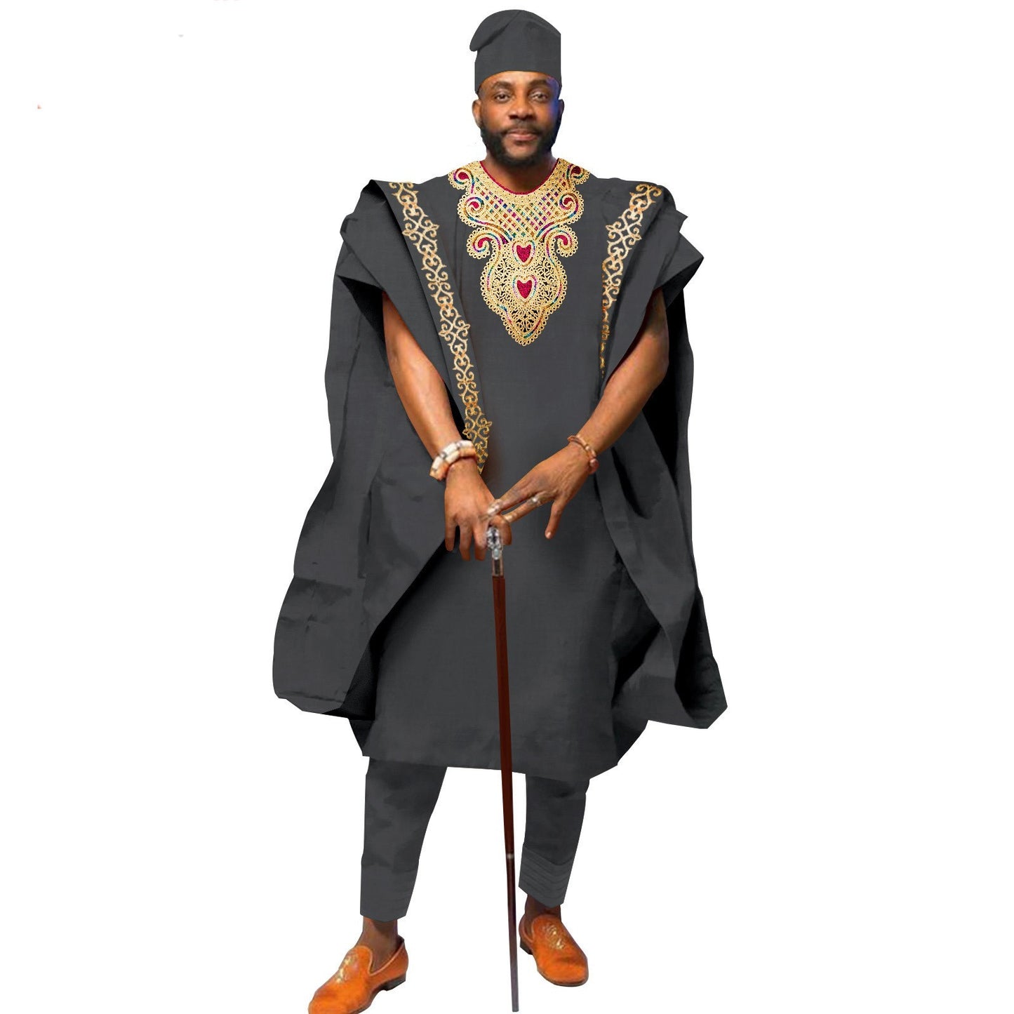 🧥 Men’s 3-Piece Traditional African Embroidered Set – Shirt, Agbada Coat & Pants