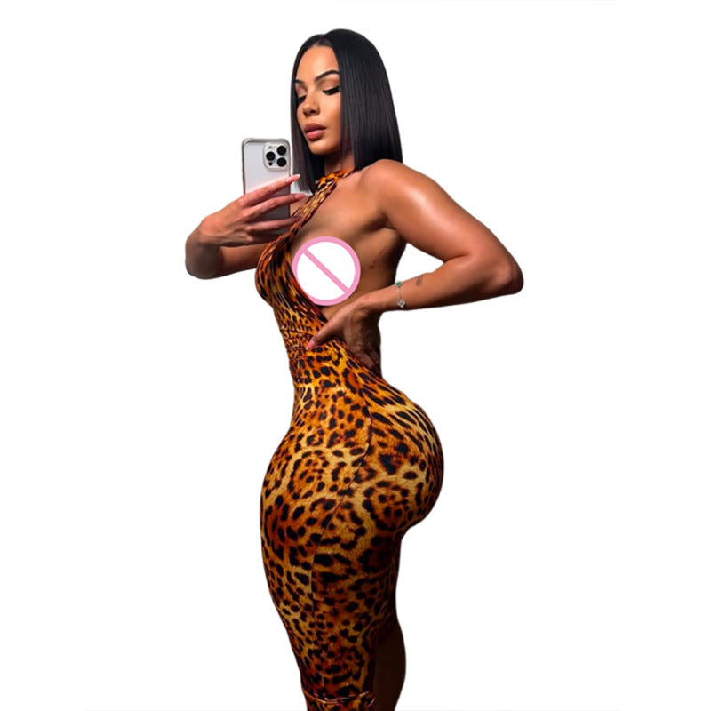 Sexy Sleeveless Halter Print Jumpsuit – Leopard, Floral & Tropical Bodycon Romper
