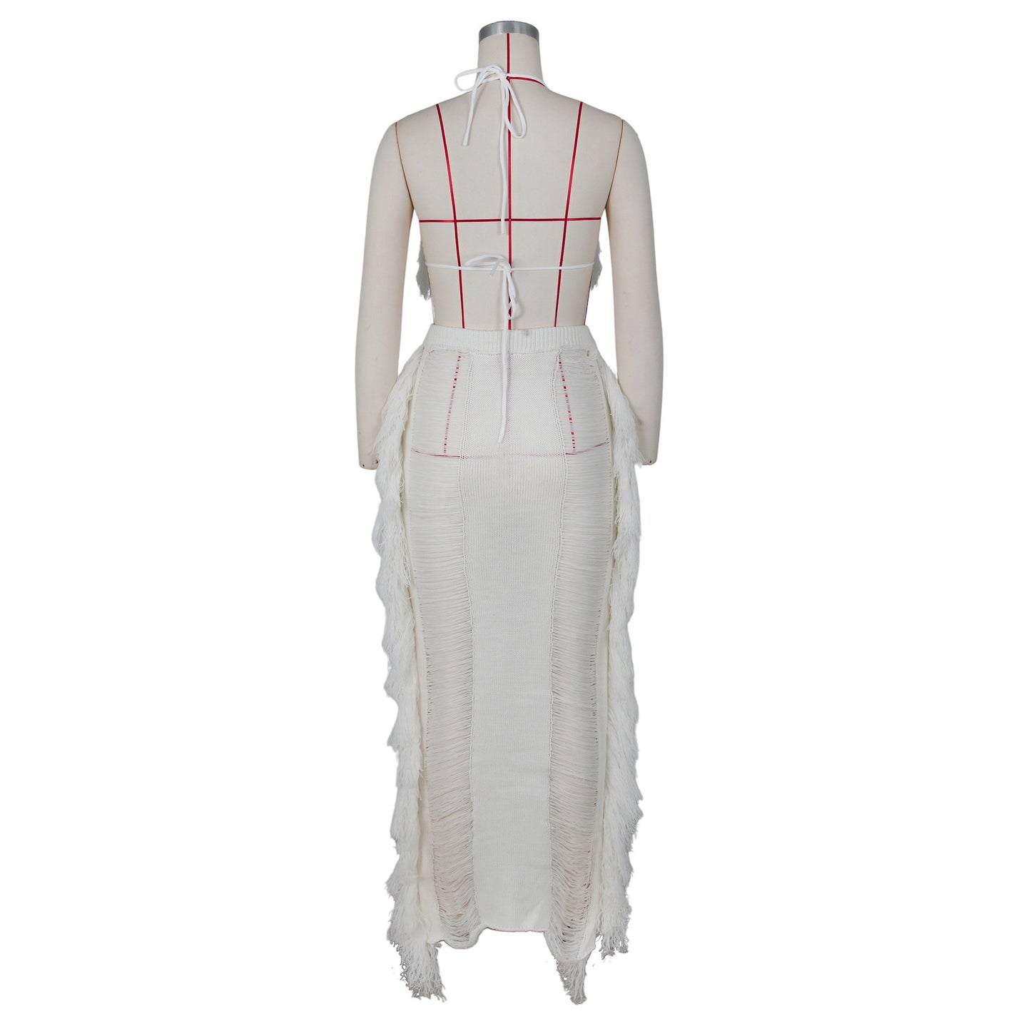 🏖️ Coastal Breeze Tassel Knit Cover-Up Set – Sleeveless Crop Top & Long Beach Skirt