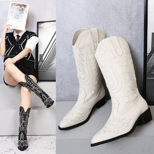 High-Sleeve Knight Boots – Fierce Stitch Detail & Western Edge