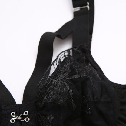 Black Lace Mesh Ruffle Tutu Bodysuit – Sheer Strappy Corset Lingerie