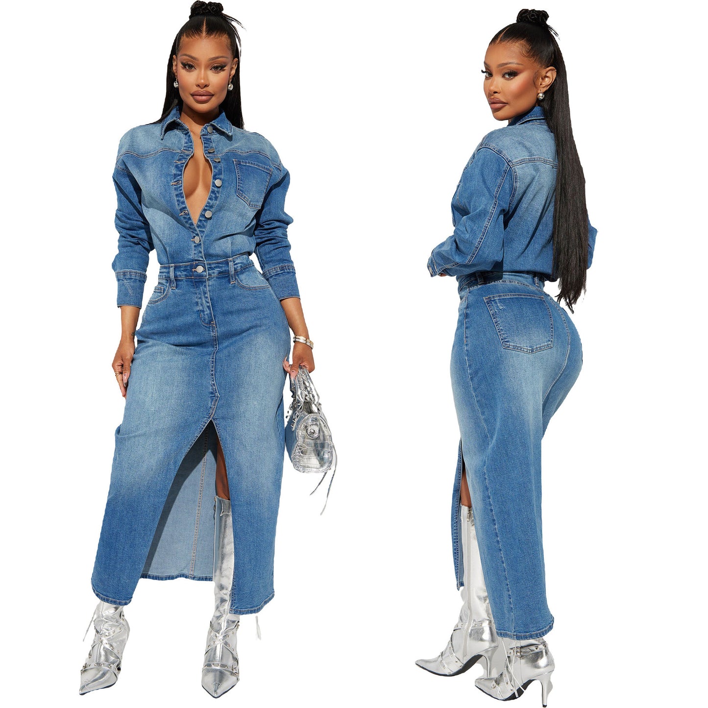 High Waist Denim Cowgirl Cloak Dress – Western Fringe Cape Skirt Style