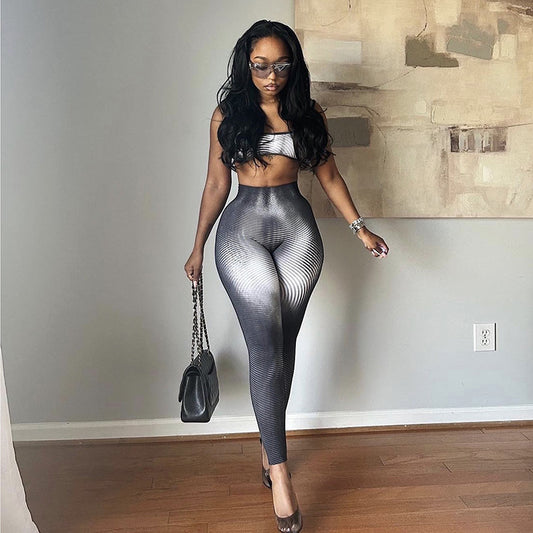 Women's Gradient Sports Crop Vest & High Waist Leggings Set – Sexy Activewear 2-Piece Outfit