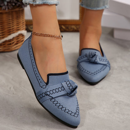 Women’s Bowknot Flat Shoes – Breathable Casual Fabric Slip-Ons