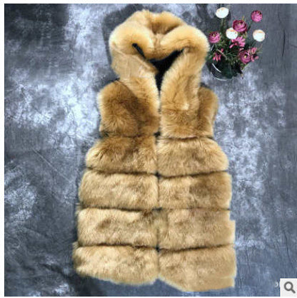 Hooded Faux Fox Fur Vest – Women’s Sleeveless Waistcoat Jacket