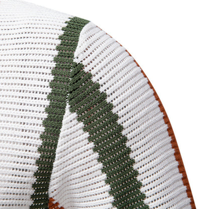 Men’s Summer Hollow Knit Polo Shirt – Breathable Striped Short Sleeve Top