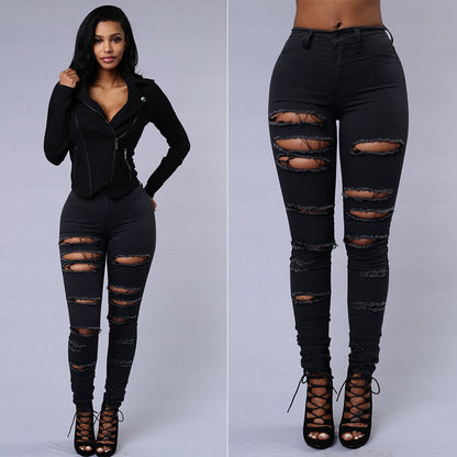 High-Waist Ripped Skinny Jeans – Casual Stretch Pencil Pants for Women