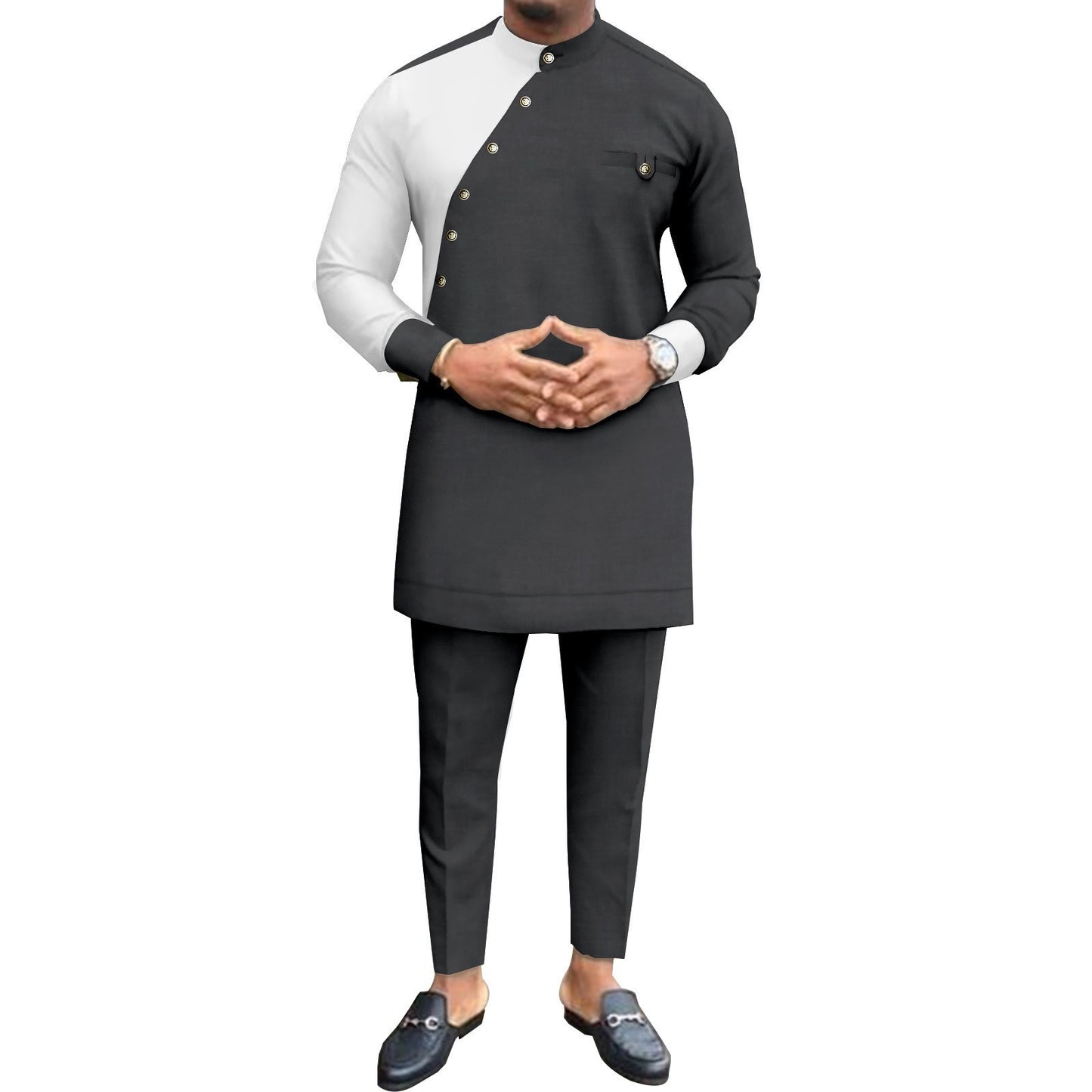 African Cotton Long Sleeve Leisure Suit – Traditional 2-Piece Shirt & Pants Set