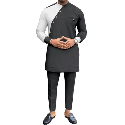 African Cotton Long Sleeve Leisure Suit – Traditional 2-Piece Shirt & Pants Set