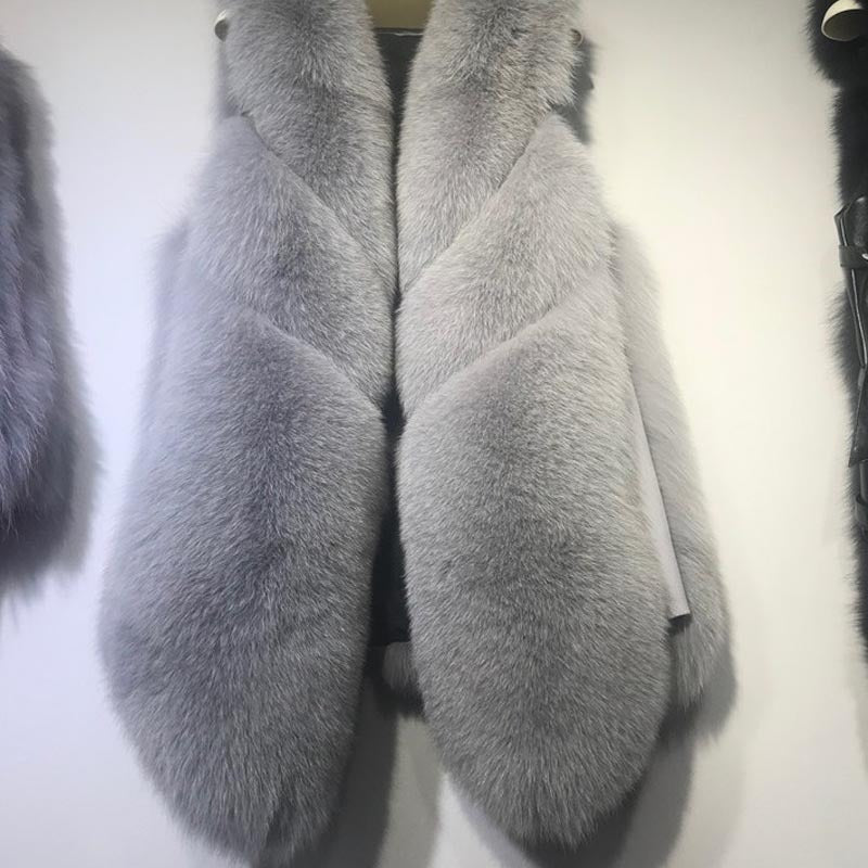 Women's Luxury Mid-Length Faux Fox Fur Vest | Plush Winter Sleeveless Coat in Chic Neutrals