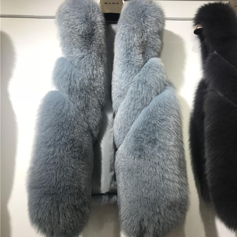 Women's Luxury Mid-Length Faux Fox Fur Vest | Plush Winter Sleeveless Coat in Chic Neutrals