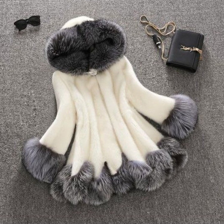 Luxury Faux Mink Fur Coat with Hood – Women’s Winter Plush Jacket