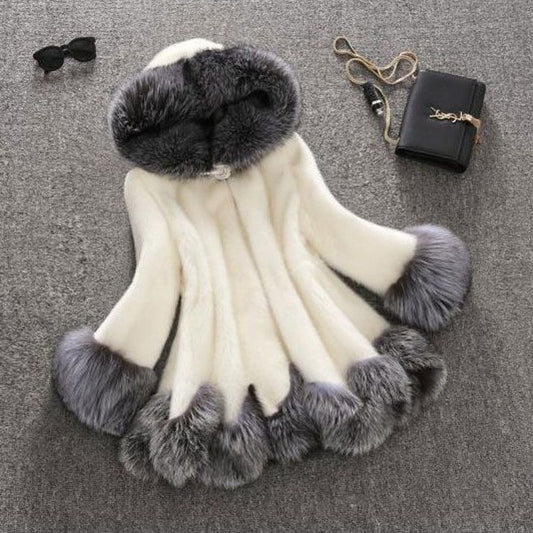 Luxury Faux Mink Fur Coat with Hood – Women’s Winter Plush Jacket