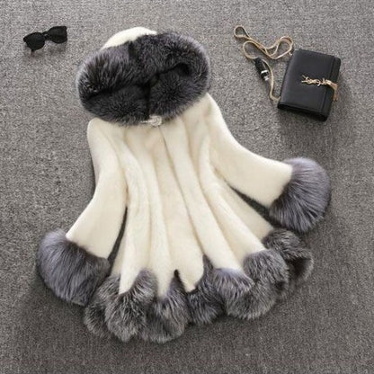 Luxury Faux Mink Fur Coat with Hood – Women’s Winter Plush Jacket