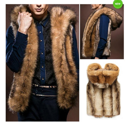 Luxury Hooded Faux Fur Vest for Men – Winter Warm Plush Outerwear