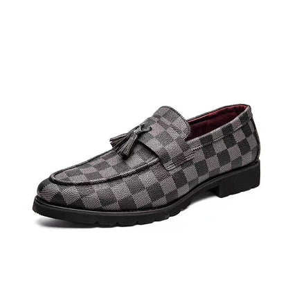 Men’s Plaid PU Leather Business Shoes – Low-Top Casual Dress Shoes | Non-Slip & Breathable