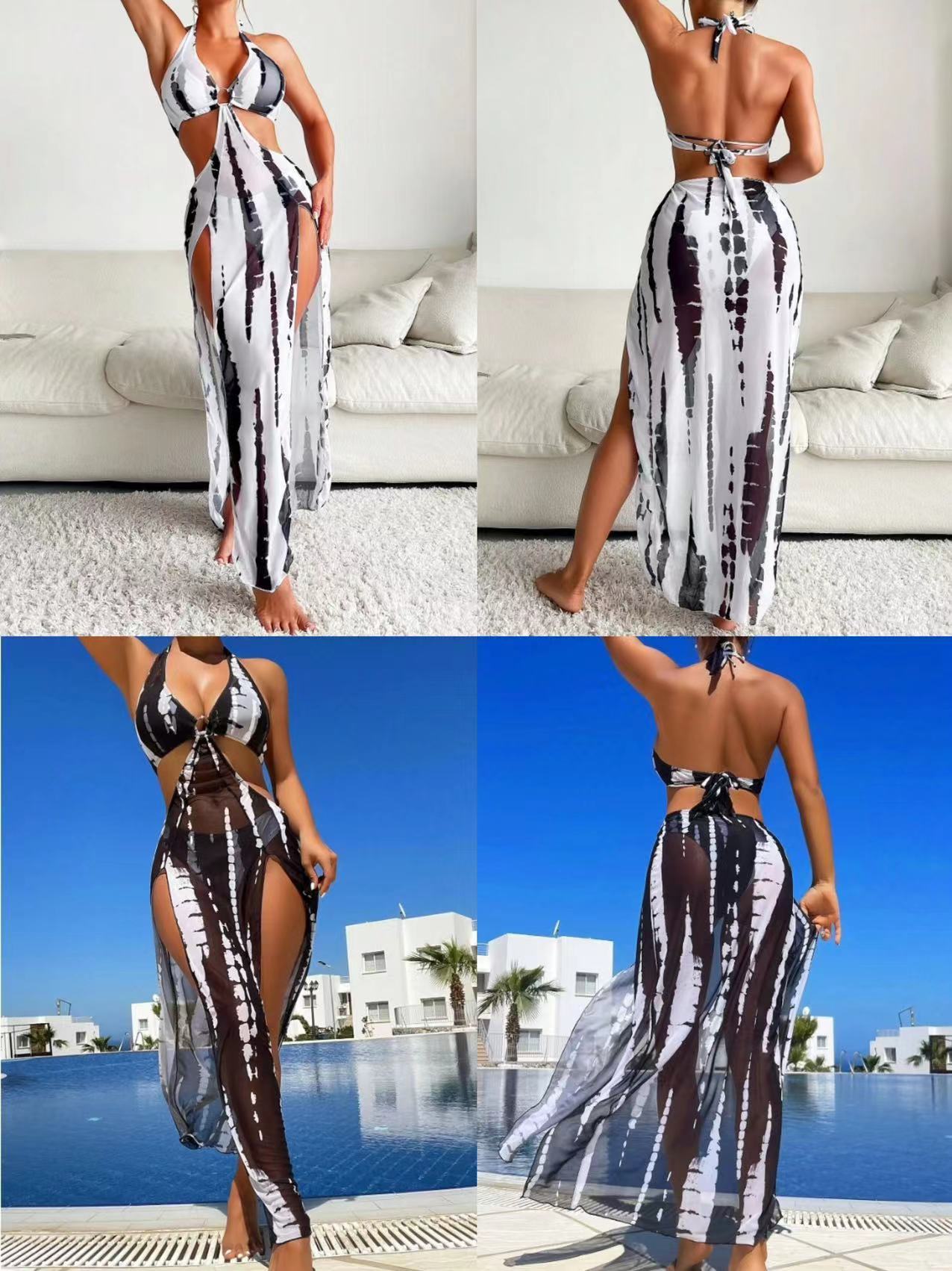 Chic Waves 3-Piece Bikini Swimsuit Set – Quick-Dry, Printed Design