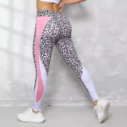 High Waist Leopard Print Leggings – Contrast Color Pocket Fitness Pants