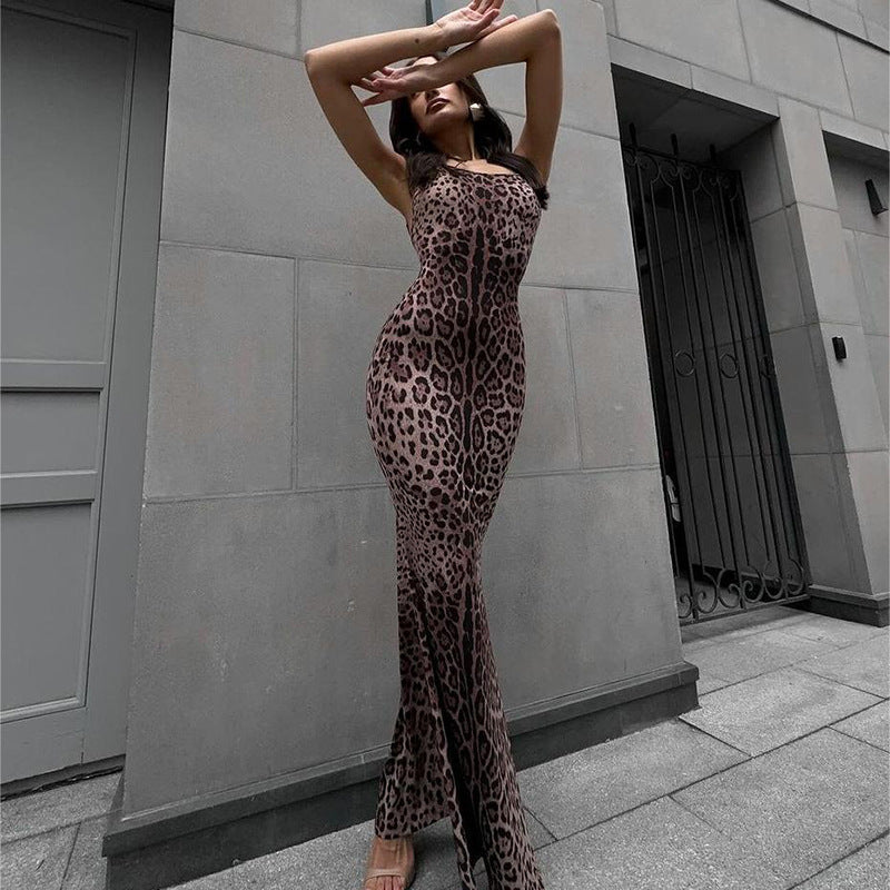 Sexy Leopard Print Backless Sling Maxi Dress – Bullish Boutique