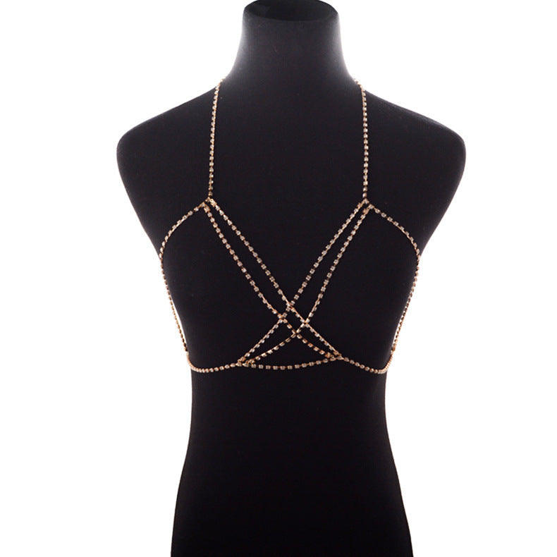 Women’s Rhinestone Cross Body Chain – Luxury Crystal Harness Jewelry in Gold & Silver