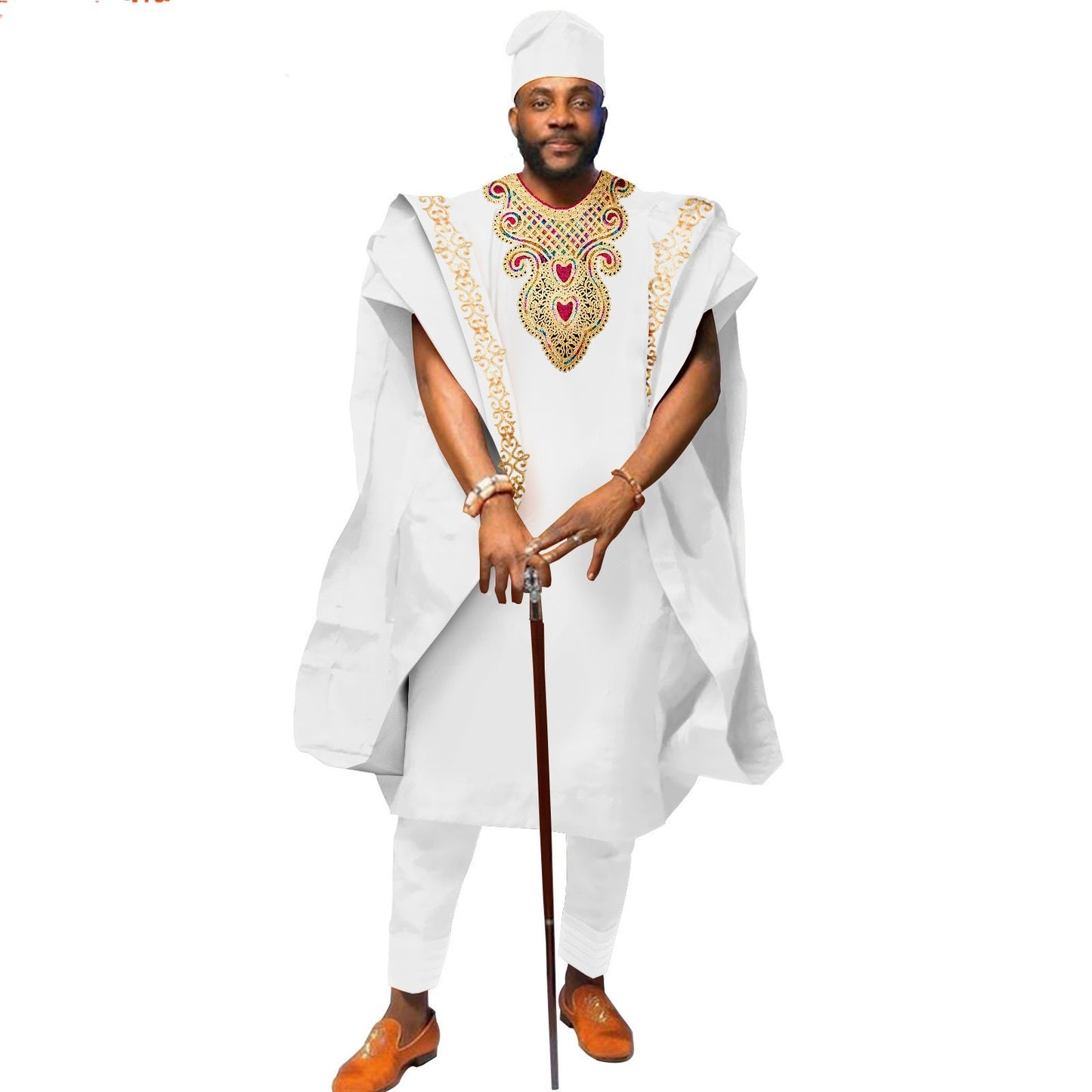 🧥 Men’s 3-Piece Traditional African Embroidered Set – Shirt, Agbada Coat & Pants