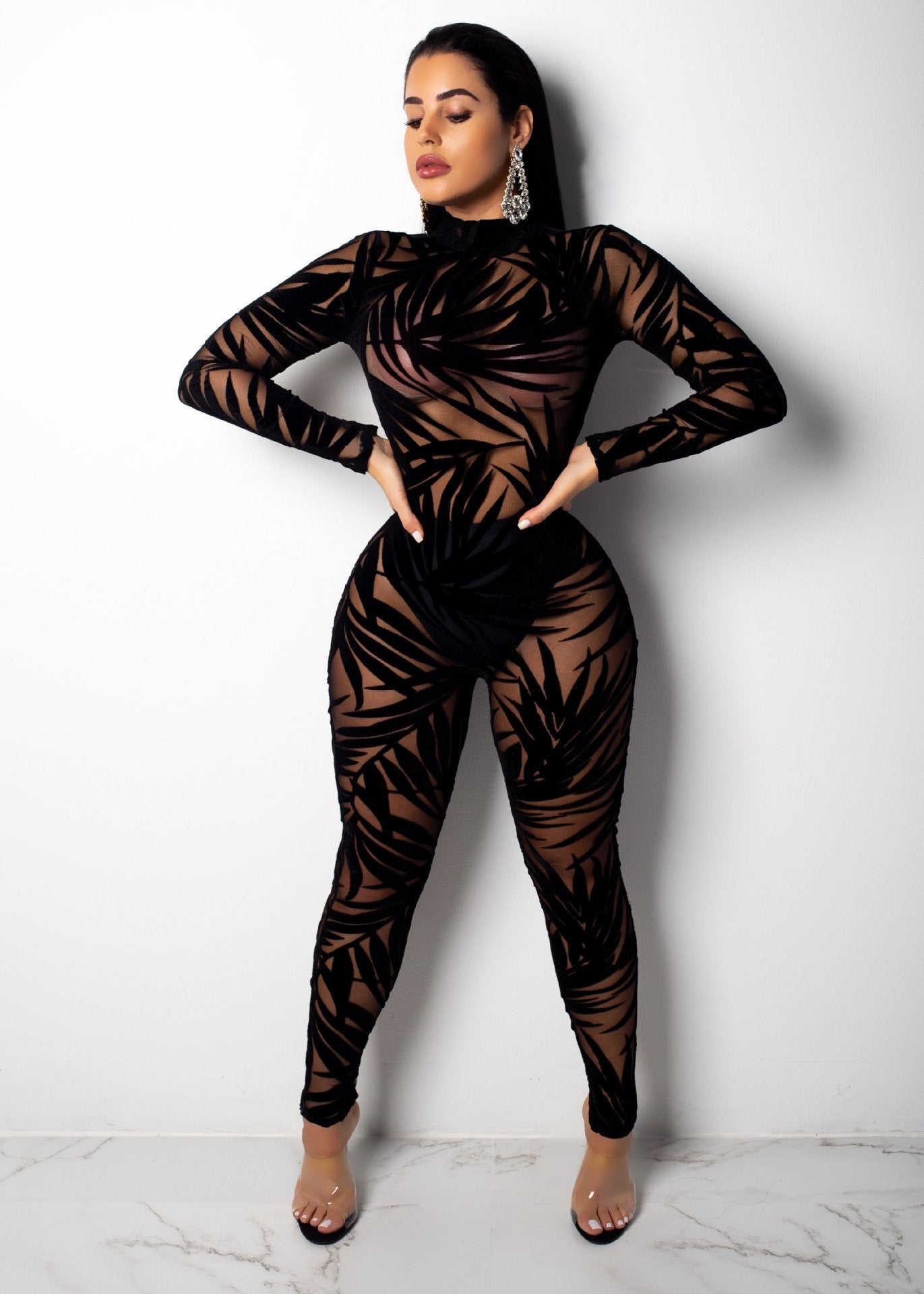 Illusion Mesh Bodycon Jumpsuit – Sheer Hollow Out, Sexy & Curve-Hugging