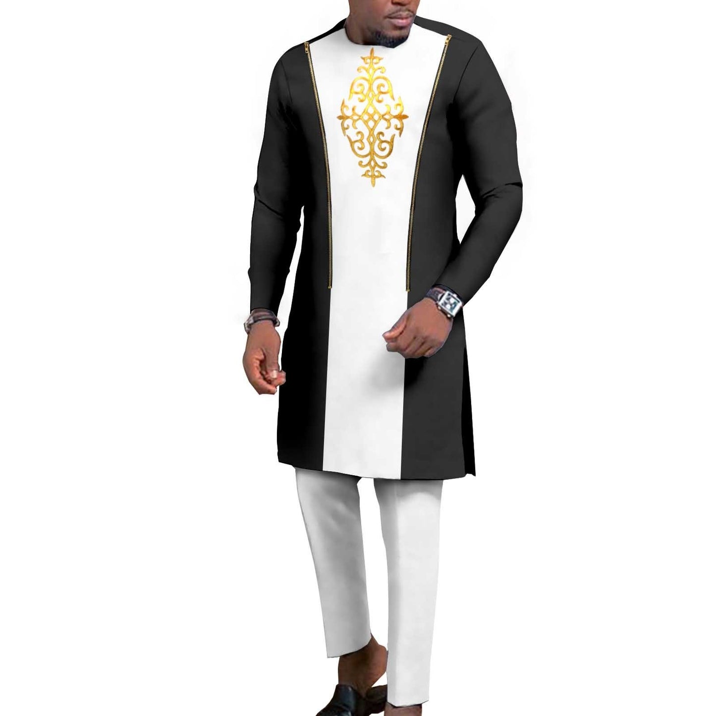 New Men's Bronzing Cotton Two-Piece Set – Long Sleeve Top & Trousers